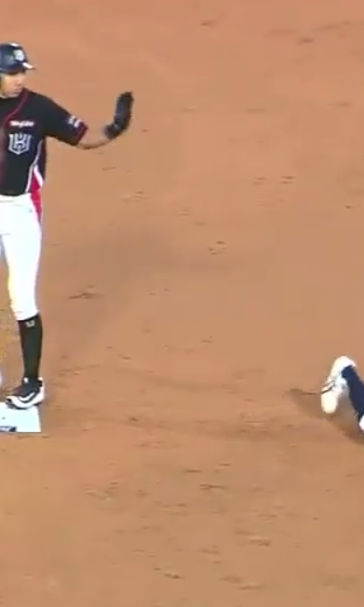 Baseball player somehow legged out a stand-up double on a bunt